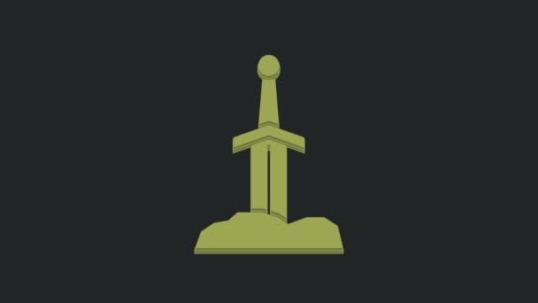 Espada Verde Icono Piedra Aislada Sobre Fondo Negro Excalibur Espada — Vídeos de Stock