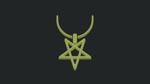 Green Pentagram Necklace Icon Isolated Black Background Magic Occult Star — Stock Video