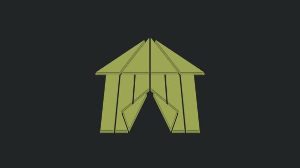 绿色圆形帐篷图标隔离在黑色背景 狂欢节露营帐篷 娱乐公园 4K视频运动图形动画 — 图库视频影像