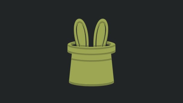 Sombrero Mago Verde Orejas Conejo Icono Aislado Sobre Fondo Negro — Vídeos de Stock