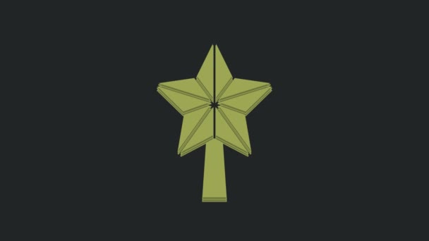 Green Christmas Star Icon Isolated Black Background Merry Christmas Happy — Stock Video