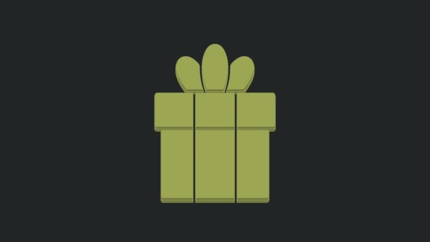 绿色礼品盒图标孤立在黑色背景 圣诞快乐 新年快乐 4K视频运动图形动画 — 图库视频影像
