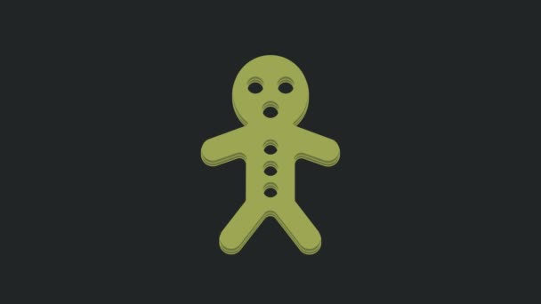 Green Holiday Gingerbread Man Cookie Icon Izolat Fundal Negru Cookie — Videoclip de stoc