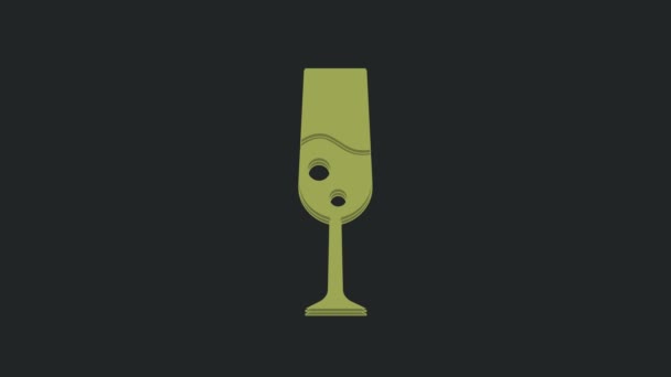 Green Glass Champagne Icon Isolated Black Background Merry Christmas Happy — Stock Video