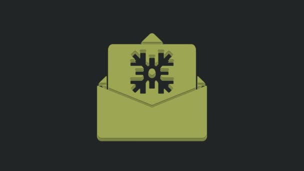Green Christmas Postcard Icon Isolated Black Background Merry Christmas Happy — Stock Video