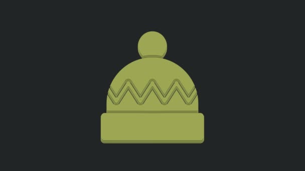 绿色冬季帽子图标孤立在黑色背景 4K视频运动图形动画 — 图库视频影像