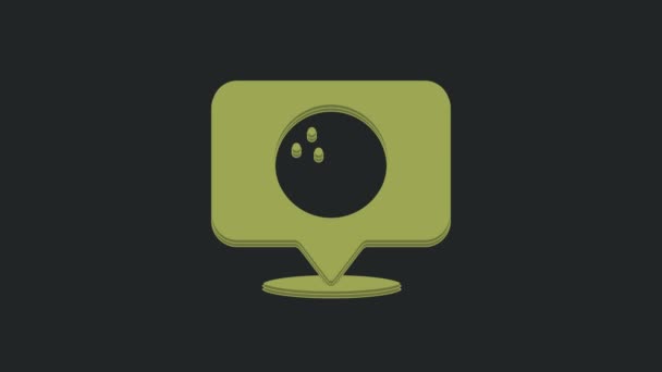 Green Map Pointer Met Bowlingbal Pictogram Geïsoleerd Zwarte Achtergrond Sportuitrusting — Stockvideo