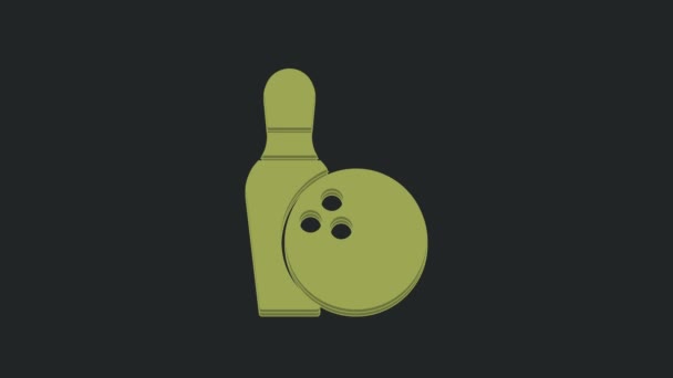 Green Bowling Pin Bola Icono Aislado Sobre Fondo Negro Equipamiento — Vídeo de stock