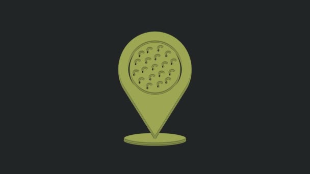 绿色地图指针与高尔夫运动俱乐部图标隔离在黑色背景 4K视频运动图形动画 — 图库视频影像