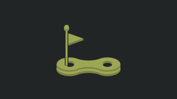 Agujero Golf Verde Con Icono Bandera Aislado Sobre Fondo Negro — Vídeo de stock