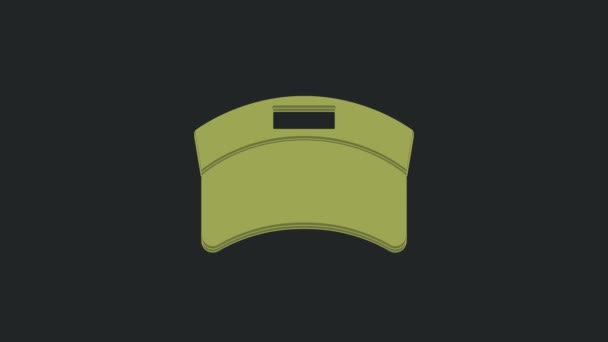 黒の背景に隔離された緑の太陽バイザーキャップアイコン スポーツ用具 スポーツユニフォーム 4Kビデオモーショングラフィックアニメーション — ストック動画