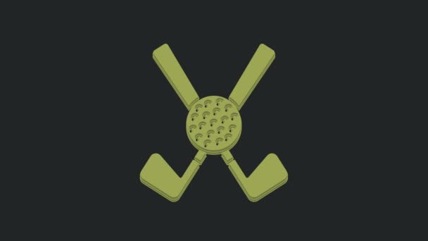 緑黒の背景に隔離されたボールのアイコンを持つクロスゴルフクラブ 4Kビデオモーショングラフィックアニメーション — ストック動画