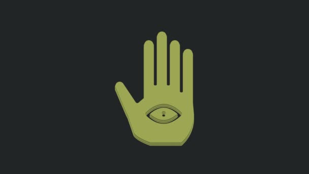 绿色Hamsa手图标孤立在黑色背景 法蒂玛的手 护身符 恶魔眼保护的象征 4K视频运动图形动画 — 图库视频影像