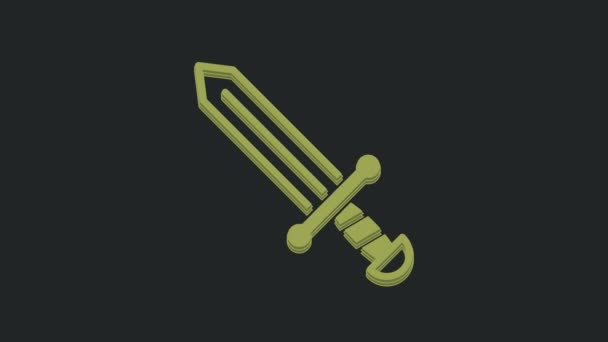Icono Espada Medieval Verde Aislado Sobre Fondo Negro Arma Medieval — Vídeo de stock