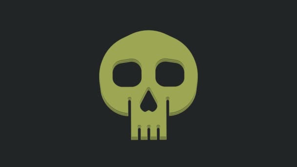 Ikona Green Skull Izolované Černém Pozadí Grafická Animace Pohybu Videa — Stock video