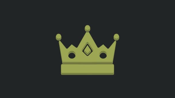 Icono Corona Rey Verde Aislado Sobre Fondo Negro Animación Gráfica — Vídeos de Stock