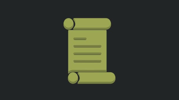 緑の命令 羊皮紙 黒の背景に隔離されたスクロールアイコン 4Kビデオモーショングラフィックアニメーション — ストック動画