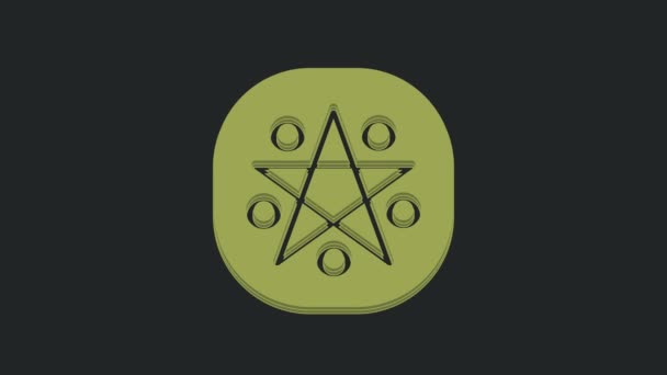 Pentagramme Vert Dans Une Icône Circulaire Isolée Sur Fond Noir — Video