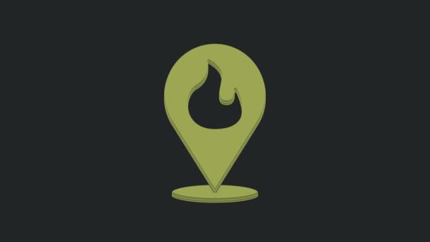 Ukazatel Zelené Mapy Ikonou Ohně Izolovanou Černém Pozadí Palte Poblíž — Stock video