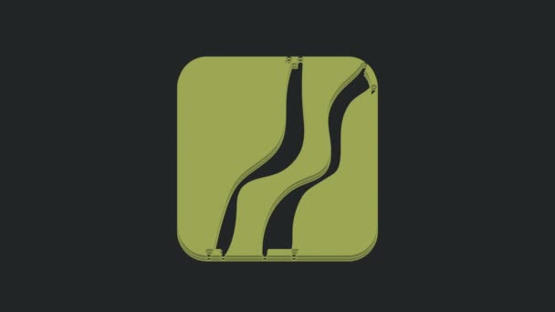黒の背景に隔離された緑のヘビの足の足跡アイコン 4Kビデオモーショングラフィックアニメーション — ストック動画