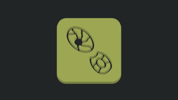 绿色人类脚印鞋图标孤立在黑色背景 4K视频运动图形动画 — 图库视频影像