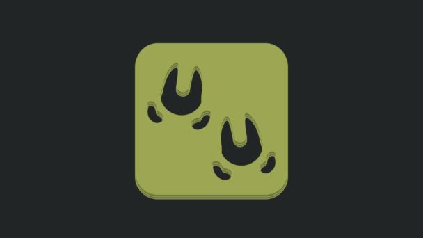 绿色野猪爪子脚印图标孤立在黑色背景 4K视频运动图形动画 — 图库视频影像