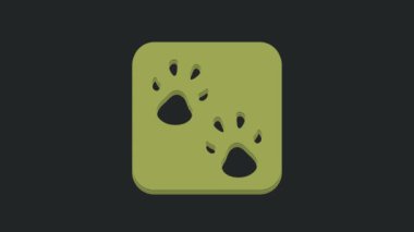 Yeşil Paw yazdırma simgesi siyah arkaplanda izole edildi. Köpek ya da kedi pençesi izi. Hayvan izleri. 4K Video hareketli grafik canlandırması.