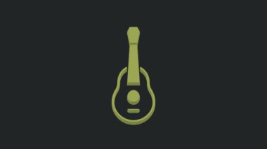 Yeşil Gitar simgesi siyah arkaplanda izole edildi. Akustik gitar. Telli müzik aleti. 4K Video hareketli grafik canlandırması.