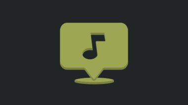 Green Music notası, ton simgesi siyah arkaplanda izole edilmiş. 4K Video hareketli grafik canlandırması.