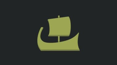 Siyah arkaplanda izole edilmiş Yeşil Antik Yunan trireme ikonu. 4K Video hareketli grafik canlandırması.