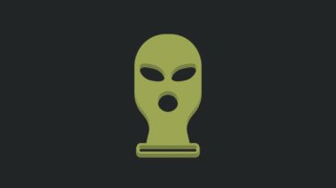 Yeşil kar maskesi simgesi siyah arkaplanda izole edildi. Kış sporları için bir parça kıyafet ya da bir suçlu ya da hırsız için bir maske. 4K Video hareketli grafik canlandırması.