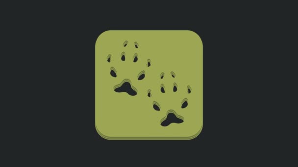 Green Fox Paw Footprint Icon Isolated Black Background Video Motion — Stock Video