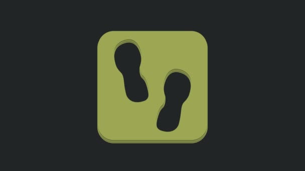 Groene Menselijke Voetafdrukken Schoenen Pictogram Geïsoleerd Zwarte Achtergrond Schoenzool Video — Stockvideo