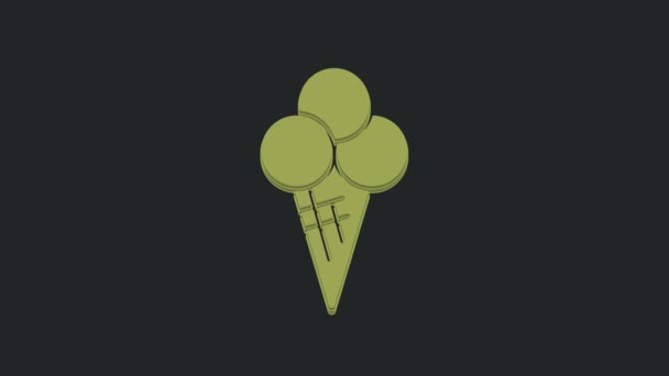 Grünes Eis Waffelkegel Symbol Isoliert Auf Schwarzem Hintergrund Süßes Symbol — Stockvideo