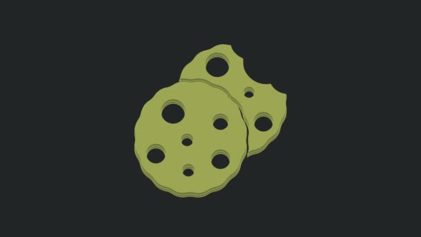 绿色饼干或饼干与巧克力图标隔离在黑色背景 4K视频运动图形动画 — 图库视频影像