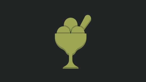 碗中的绿色冰淇淋图标孤立在黑色背景上 甜蜜的象征 4K视频运动图形动画 — 图库视频影像