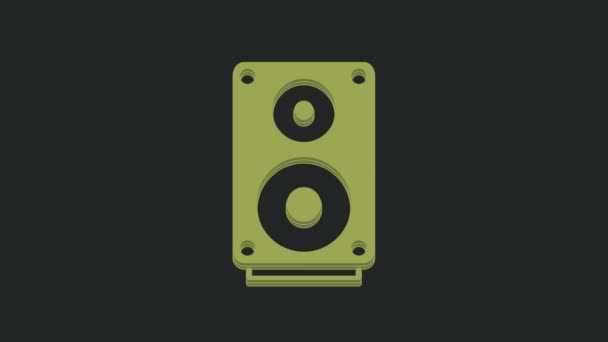 Groene Stereo Luidspreker Pictogram Geïsoleerd Zwarte Achtergrond Geluidssysteemluidsprekers Muziek Icoon — Stockvideo