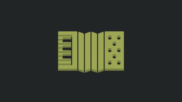 黒の背景に隔離された緑の楽器アコーディオンアイコン クラシック バヤンハーモニー 4Kビデオモーショングラフィックアニメーション — ストック動画