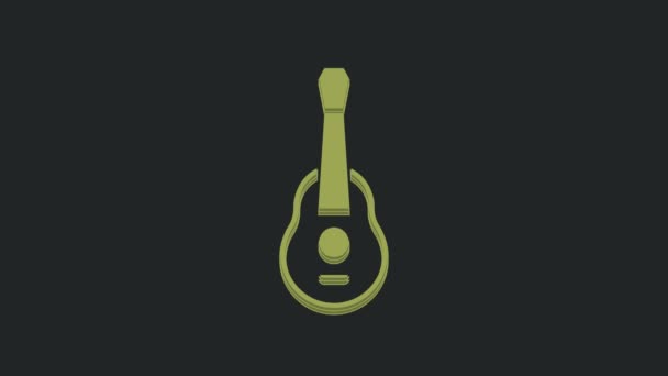 黒の背景に隔離されたグリーンギターアイコン アコースティックギター 弦楽器の演奏 4Kビデオモーショングラフィックアニメーション — ストック動画