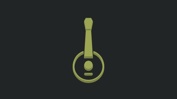 绿色班卓琴图标隔离在黑色背景 音乐乐器 4K视频运动图形动画 — 图库视频影像