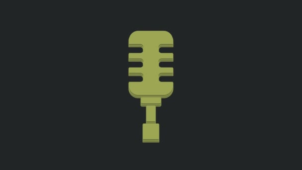 Icona Microfono Verde Isolato Sfondo Nero Sul Microfono Radio Onda — Video Stock