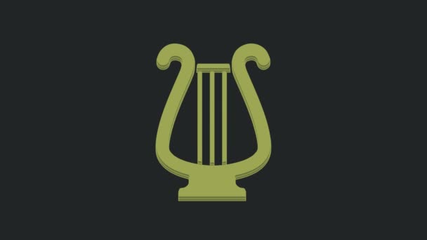 Зеленая Древнегреческая Икона Лиры Выделена Черном Фоне Классический Музыкальный Инструмент — стоковое видео