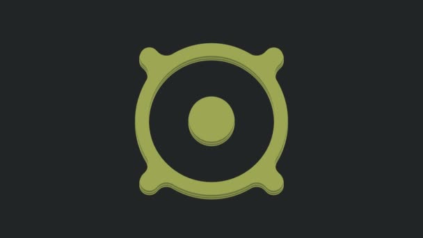 绿色立体声扬声器图标孤立在黑色背景 音响系统扬声器音乐图标 音乐柱扬声器低音设备 4K视频运动图形动画 — 图库视频影像