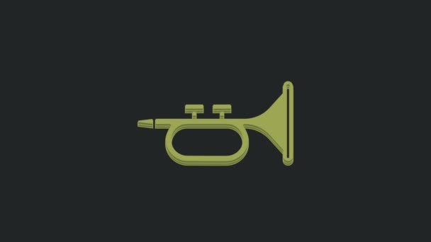 Icono Trompeta Instrumento Musical Verde Aislado Sobre Fondo Negro Animación — Vídeo de stock