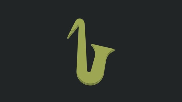 Grön Musikinstrument Saxofon Ikon Isolerad Svart Bakgrund Video Motion Grafisk — Stockvideo