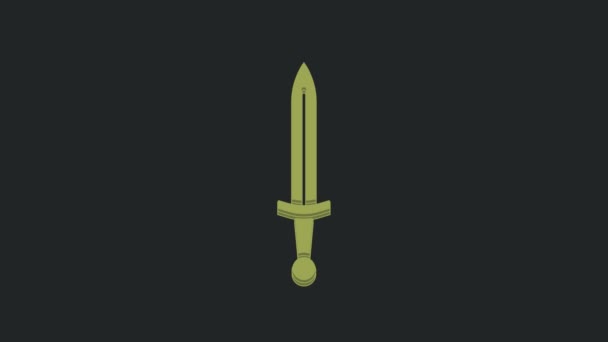 Icono Espada Medieval Verde Aislado Sobre Fondo Negro Arma Medieval — Vídeo de stock