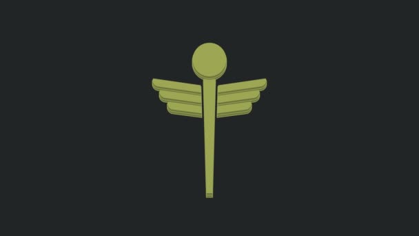 绿色卡杜斯蛇医学符号图标隔离在黑色背景 医疗和保健 药店或药品 制药的标志 4K视频运动图形动画 — 图库视频影像