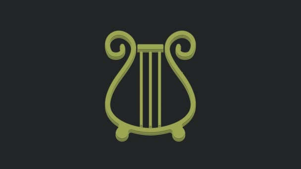 Зеленая Древнегреческая Икона Лиры Выделена Черном Фоне Классический Музыкальный Инструмент — стоковое видео
