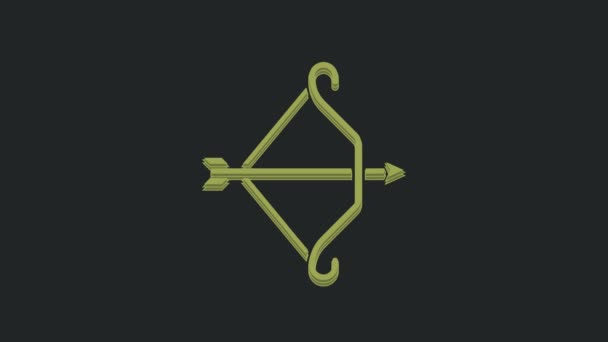 黒の背景に孤立した矢印アイコンを持つ緑の中世の弓 中世の武器 4Kビデオモーショングラフィックアニメーション — ストック動画