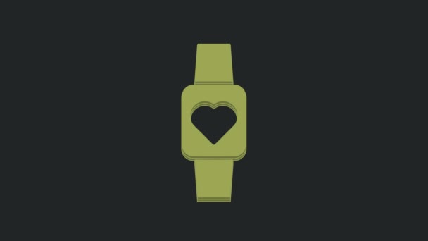 Зелений Розумний Годинник Іконою Серцебиття Ізольований Чорному Тлі Концепція Fitness — стокове відео